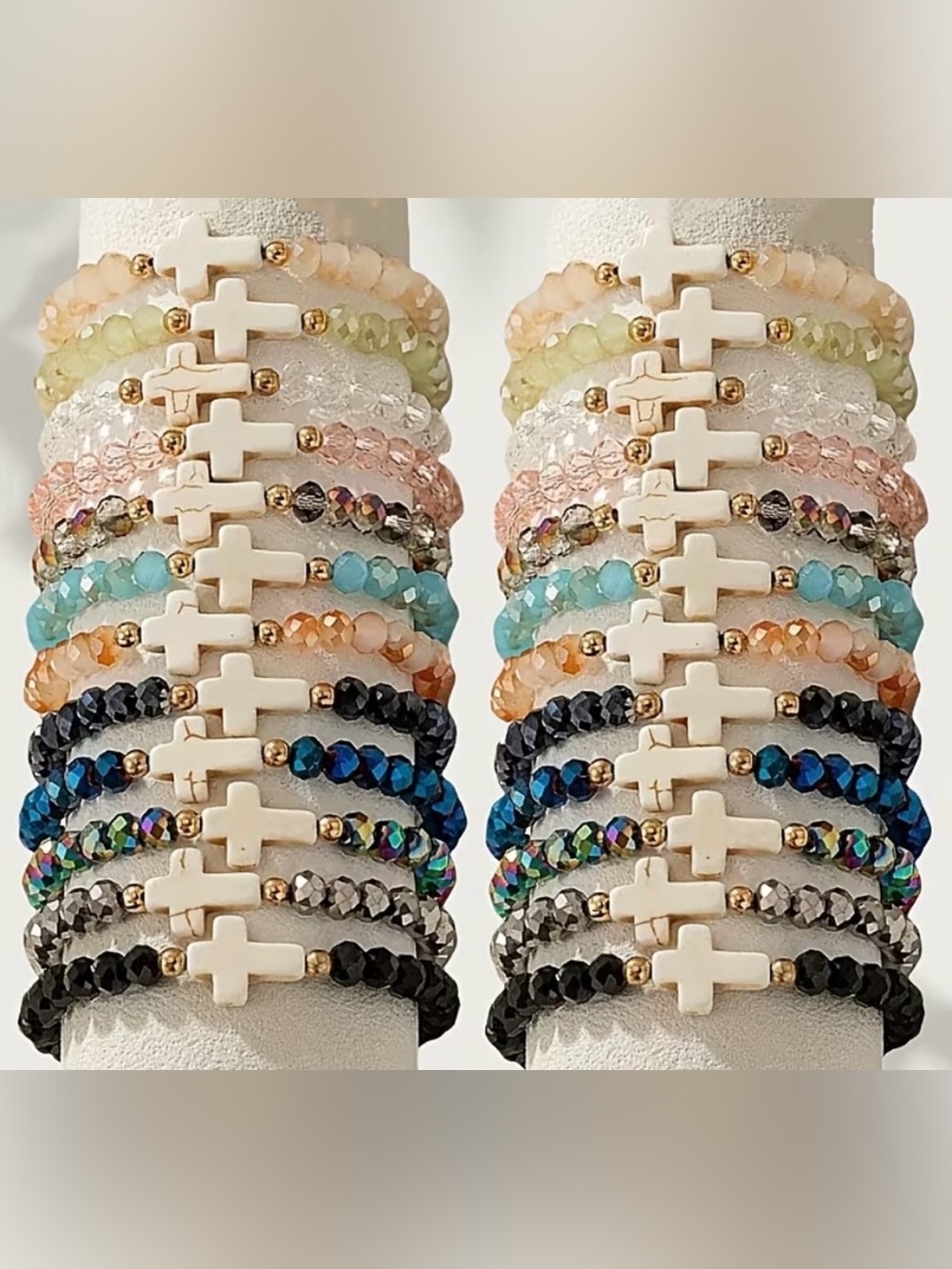 Multi-Color Beaded Cross Stretch Bracelet- Random Color - Price for 1 Bracelet - Picture 2 of 5
